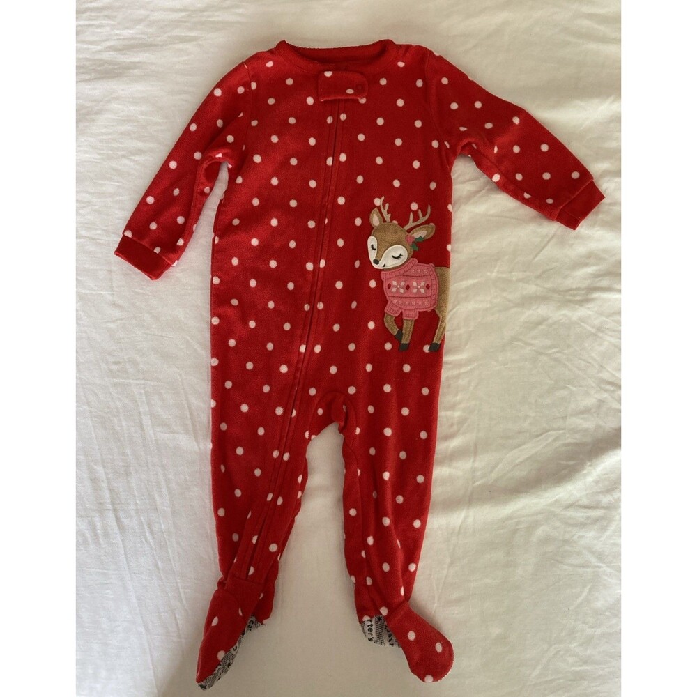 12 Months Carter's baby girl clothes - long sleeve one piece | reindeer theme - Picture 1 of 2